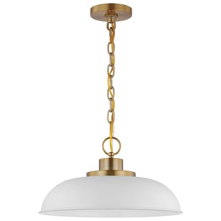 Colony 1-Light Small Pendant Matte White With Burnished Brass